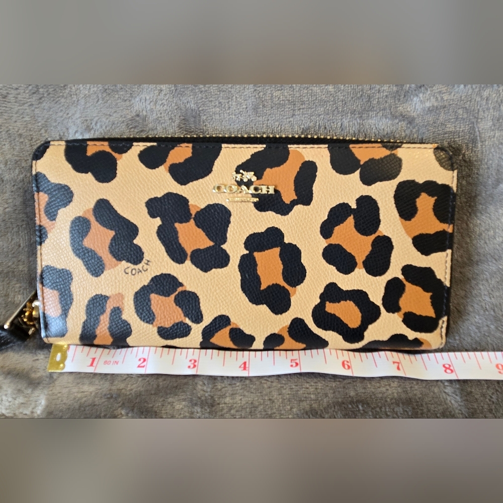 Coach Tan and Black Animal Print Wallet
